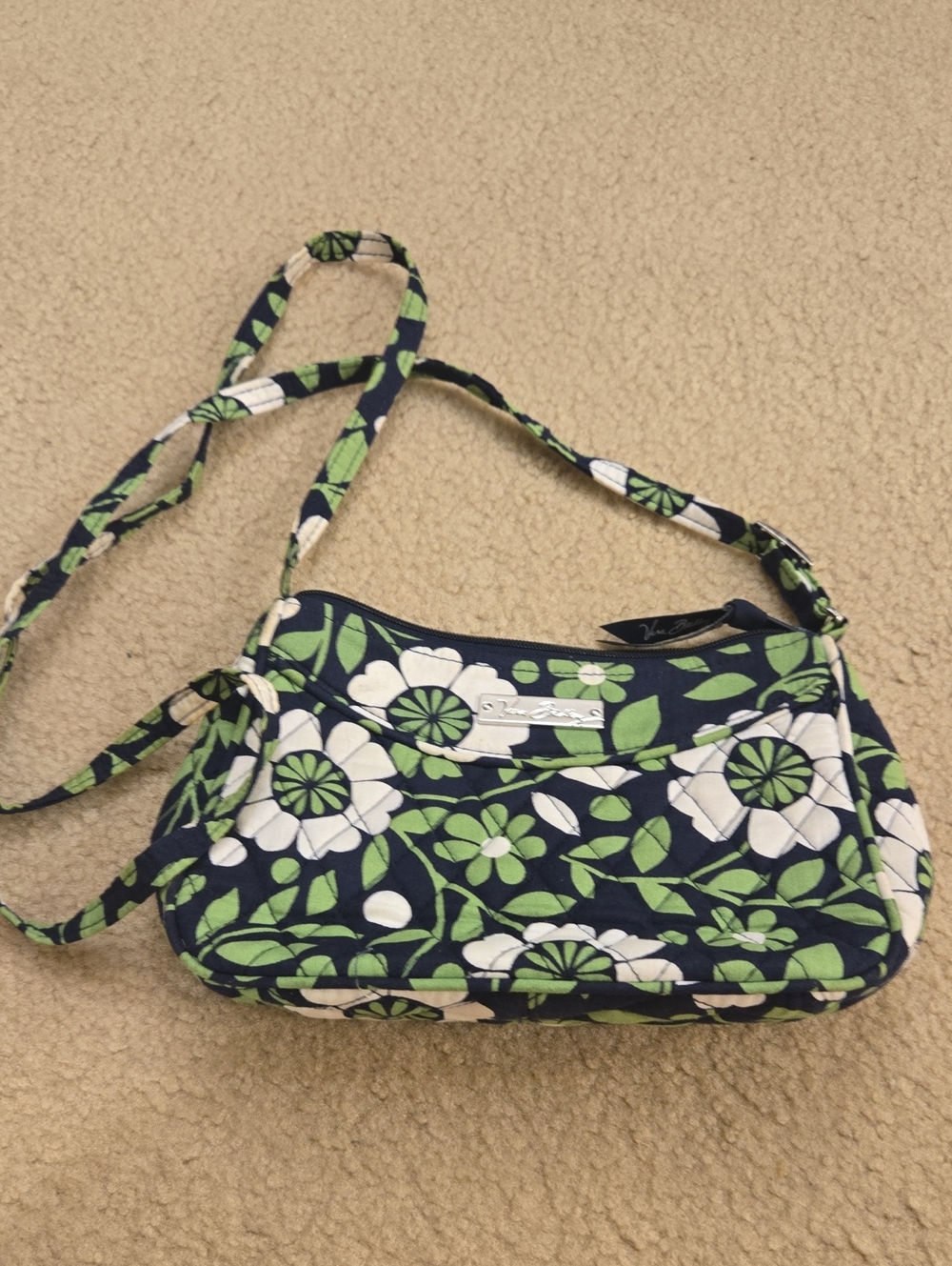 Vera Bradley Navy Floral Quilted Mini Crossbody with Green and White Flowers